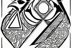 one raven looks to the left, the second raven looks to the right, there is a triangle in the middle tattoo idea