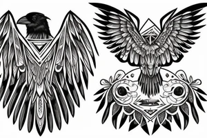 one raven looks to the left, the second raven looks to the right, there is a triangle in the middle tattoo idea