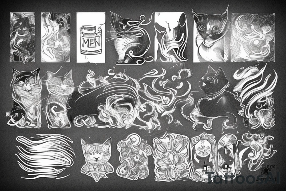 smoke in the form of lines and a black cat tattoo idea