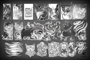 smoke in the form of lines and a black cat tattoo idea