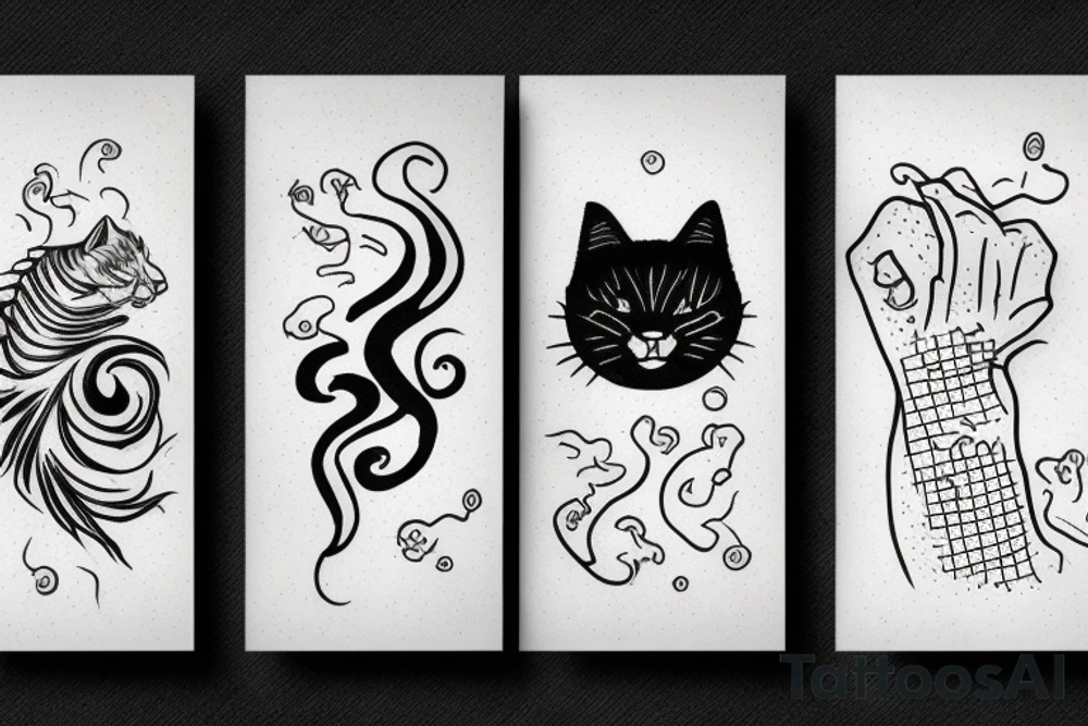 smoke in the form of lines and a black cat tattoo idea