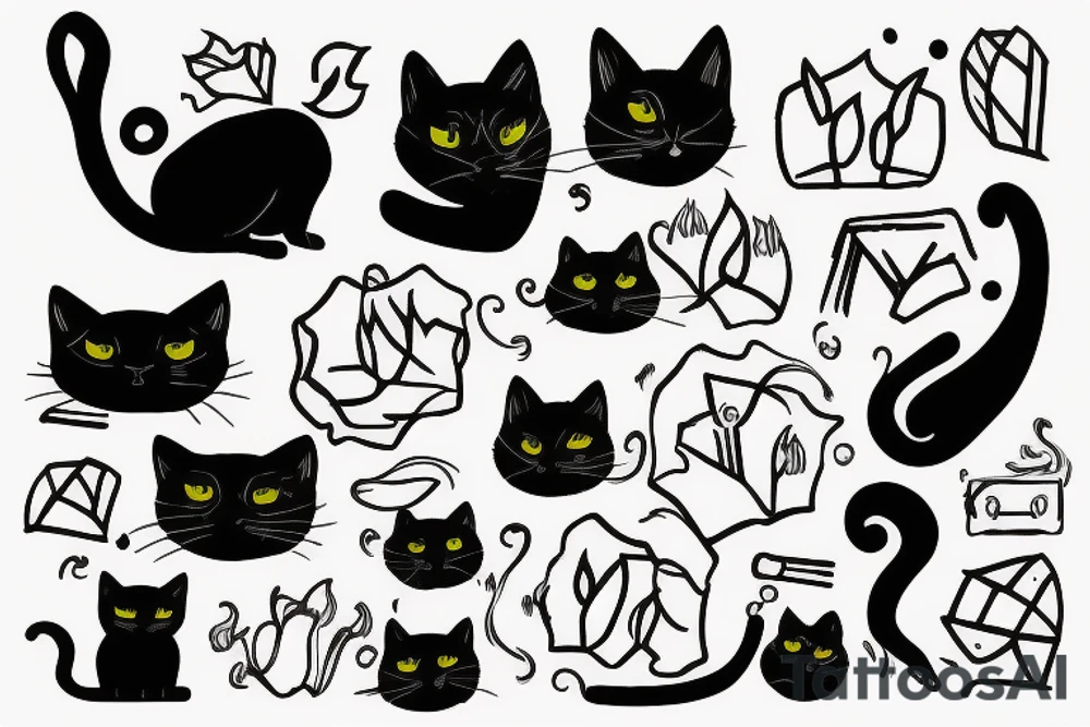 smoke in the form of lines and a black cat tattoo idea