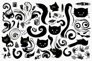 smoke in the form of lines and a black cat tattoo idea