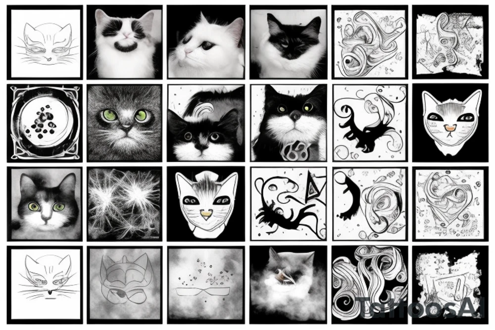 smoke in the form of lines and a black cat tattoo idea