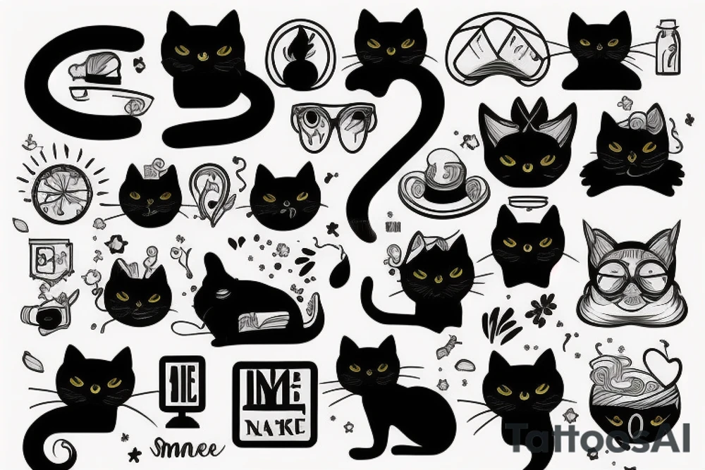 smoke in the form of lines and a black cat tattoo idea