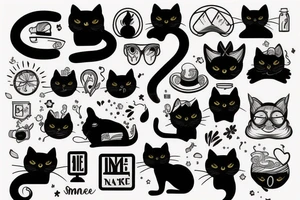 smoke in the form of lines and a black cat tattoo idea