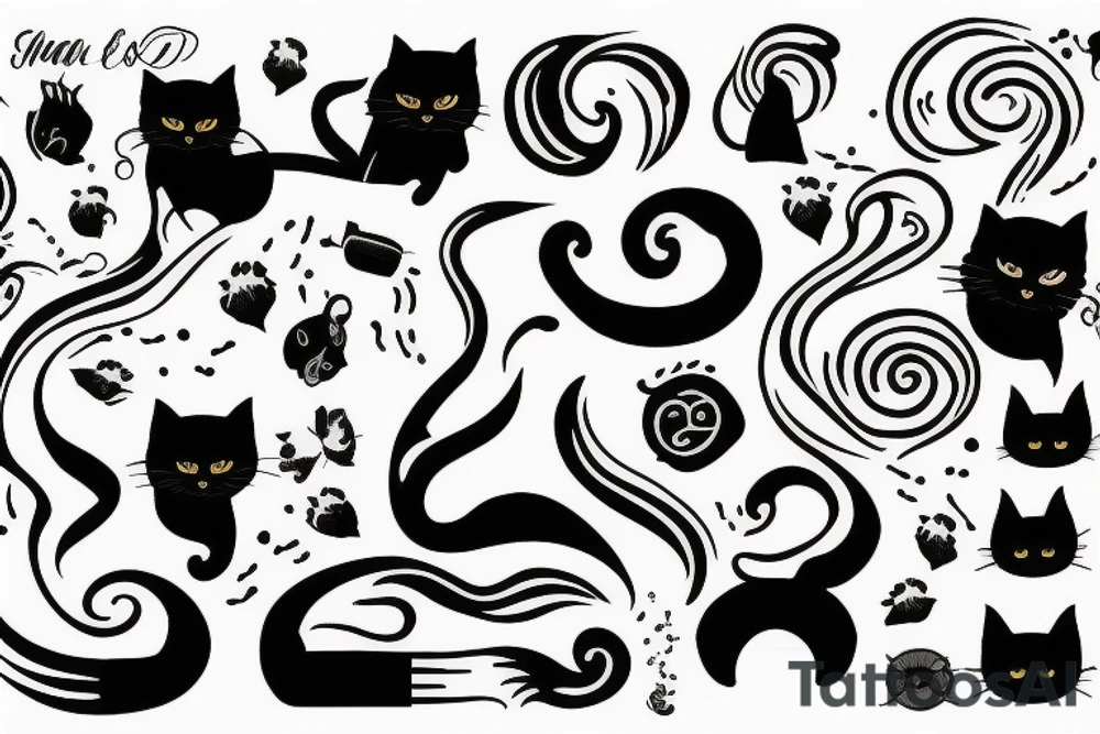 smoke in the form of lines and a black cat tattoo idea