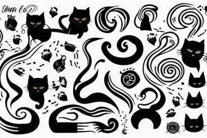 smoke in the form of lines and a black cat tattoo idea