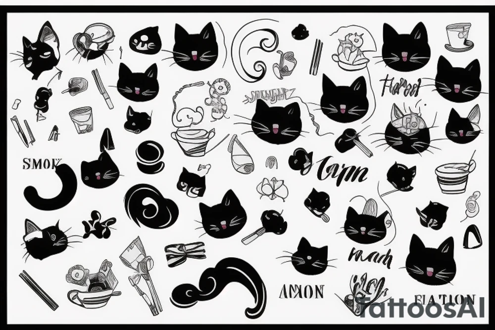 smoke in the form of lines and a black cat tattoo idea