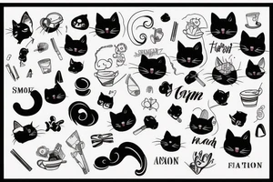 smoke in the form of lines and a black cat tattoo idea