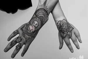baby hand holding mother's finger tattoo idea