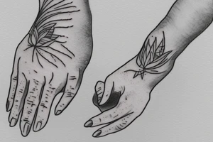 sketch of a tattoo, a small baby’s  hand holds mom's finger tattoo idea