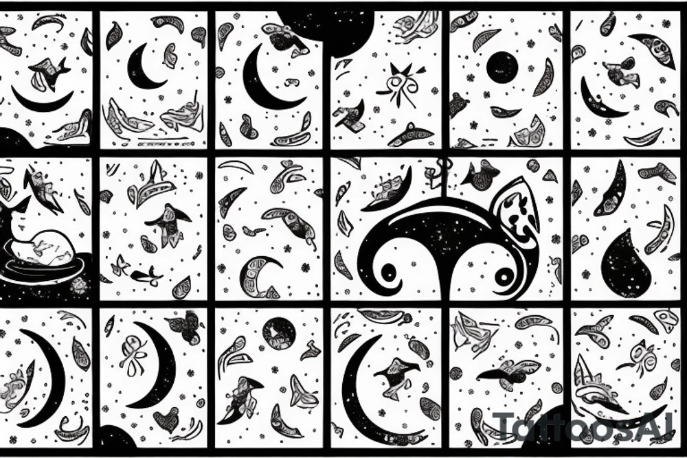 Cat under moon tattoo idea
