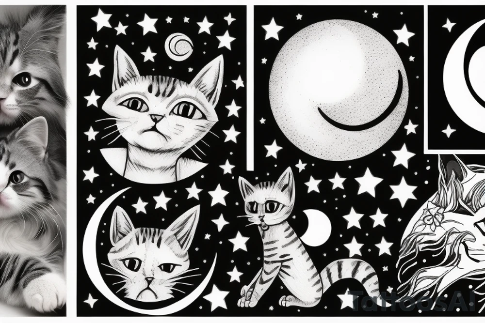 Cat under moon tattoo idea