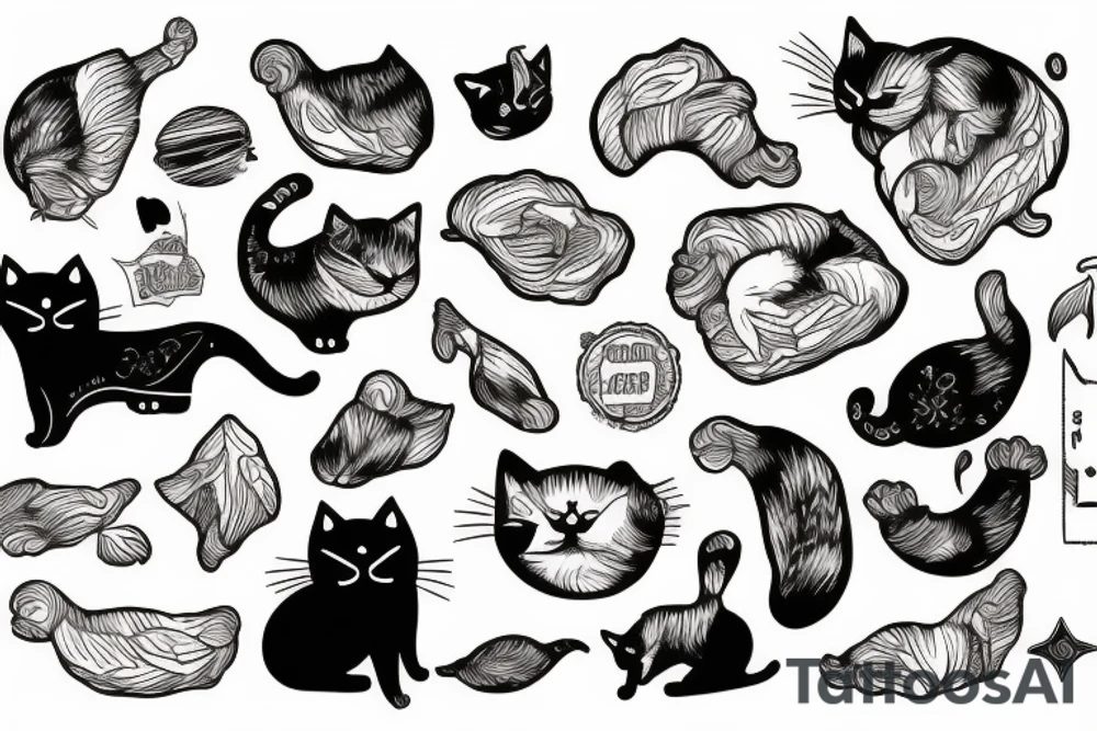 Cat eat chicken tattoo idea