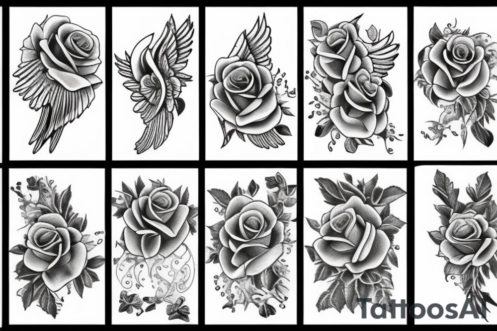 Angel wings roses tattoo idea