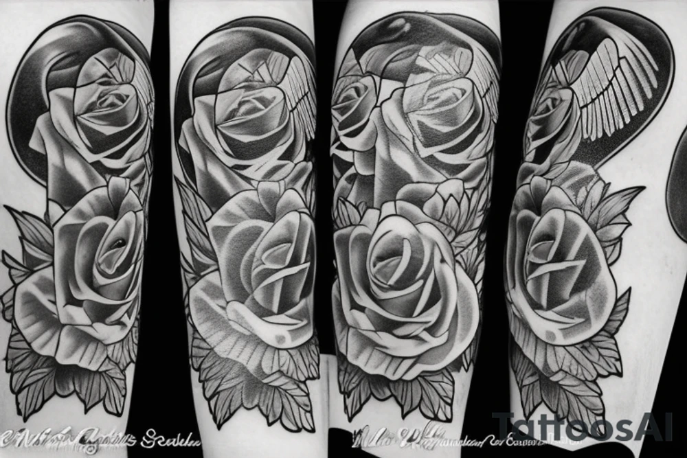 Angel wings roses tattoo idea