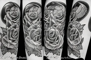 Angel wings roses tattoo idea