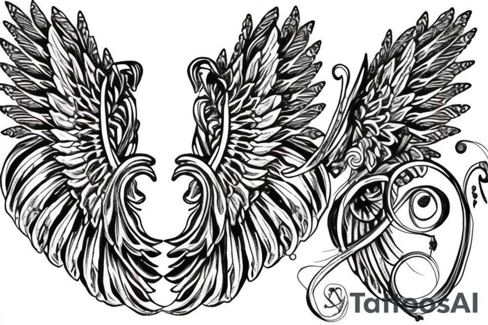 Angel wings chain rose tattoo idea