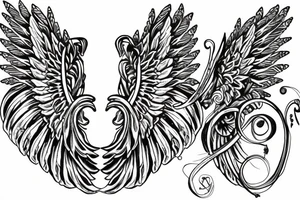 Angel wings chain rose tattoo idea