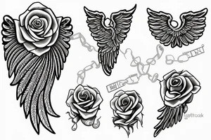 Angel wings chain rose tattoo idea