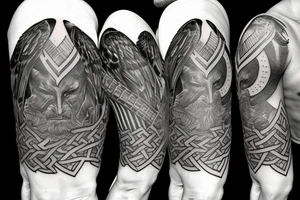 A viking warrior with a falcon flying above. tattoo idea