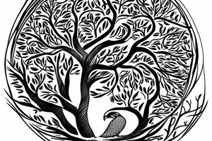 The nordic tree of life with a falcon. tattoo idea