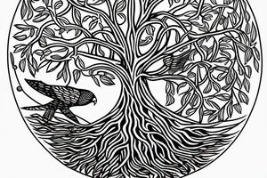 The nordic tree of life with a falcon. tattoo idea