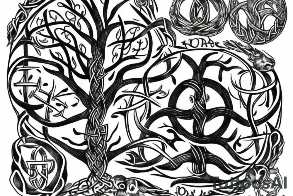The nordic tree of life with a viking face underneath. tattoo idea