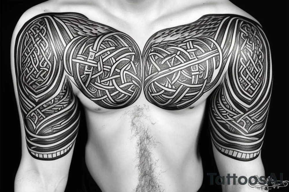viking warrior with tree of life and falcon tattoo idea