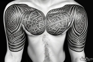 viking warrior with tree of life and falcon tattoo idea