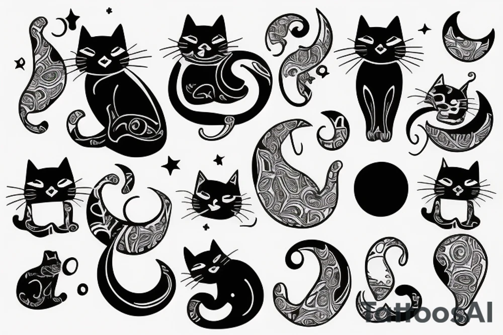 cat under moon tattoo idea