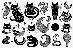 cat under moon tattoo idea