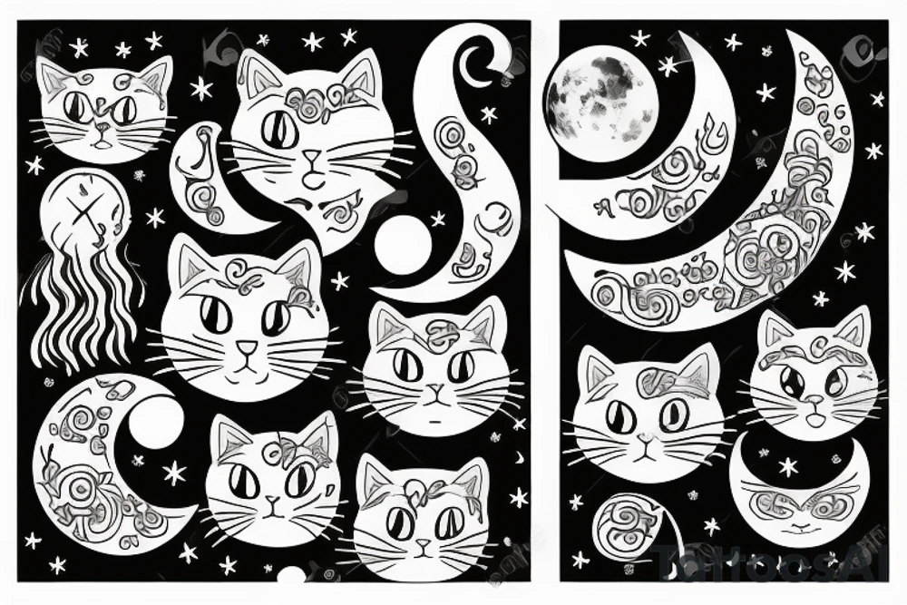 cat under moon tattoo idea