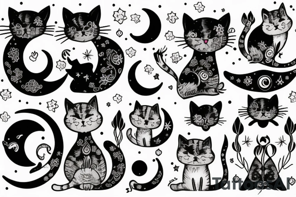 cat under moon tattoo idea