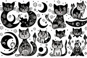 cat under moon tattoo idea