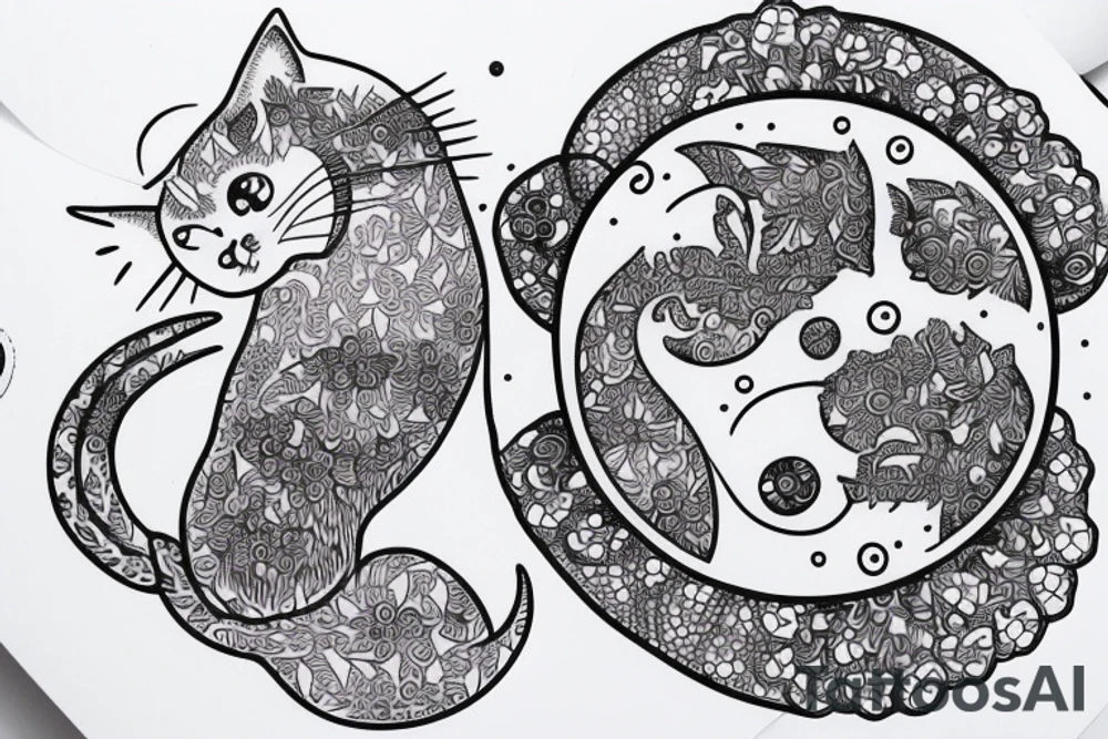 cat under moon tattoo idea