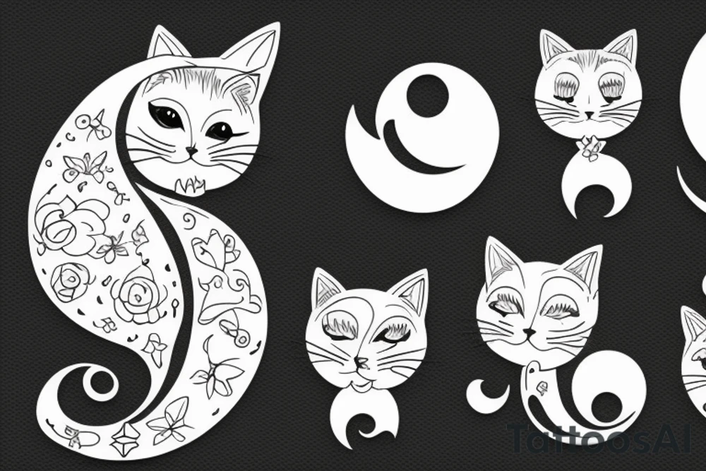 cat under moon tattoo idea