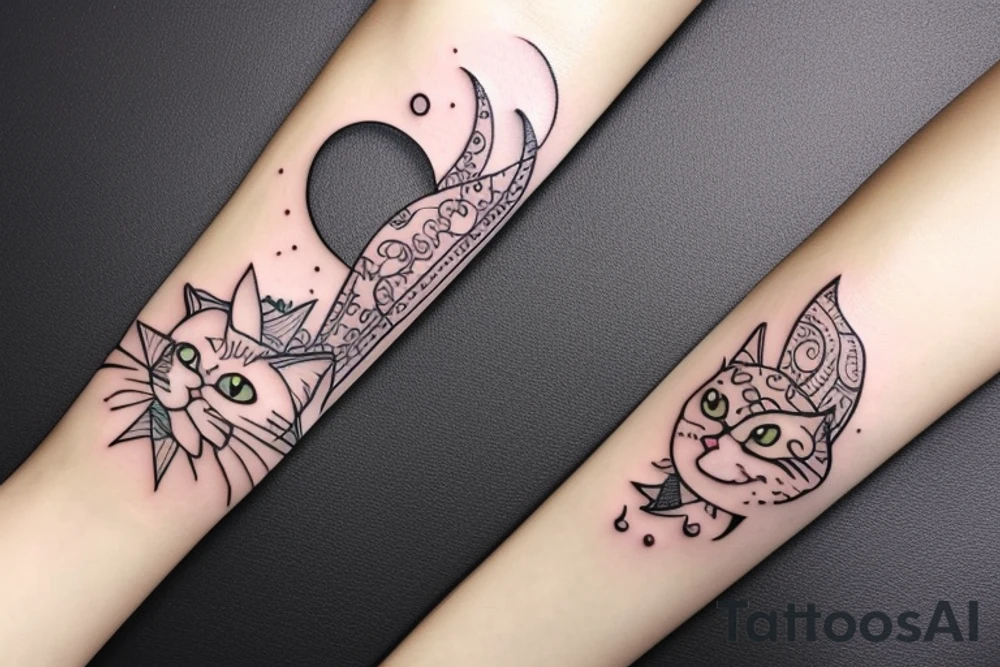 cat under moon tattoo idea
