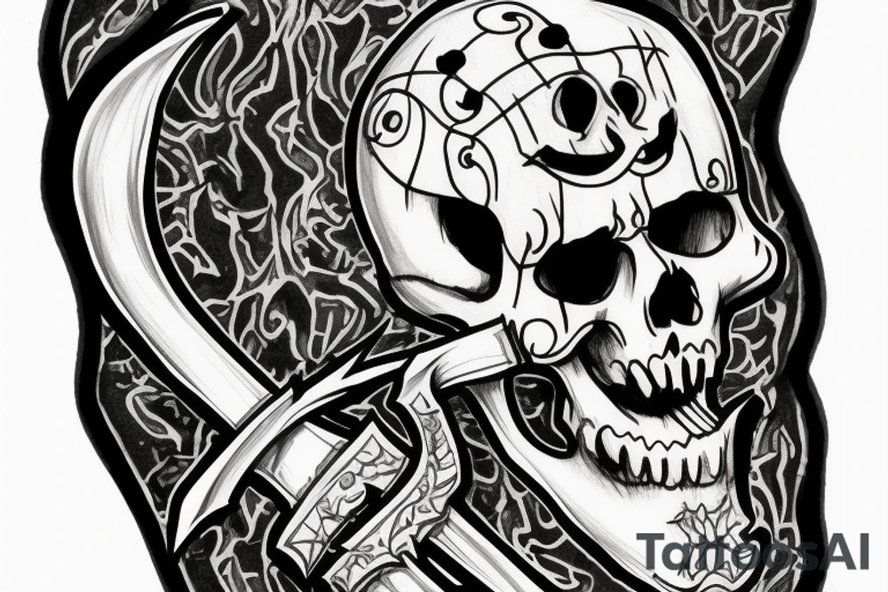 a full-length skeleton with a sword tattoo idea