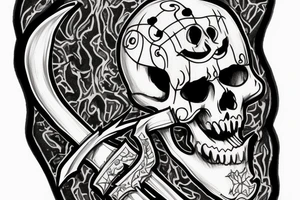 a full-length skeleton with a sword tattoo idea