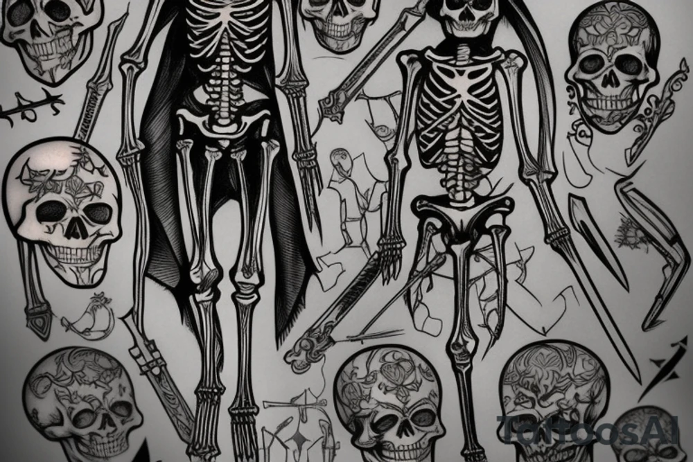 a full-length skeleton with a sword tattoo idea