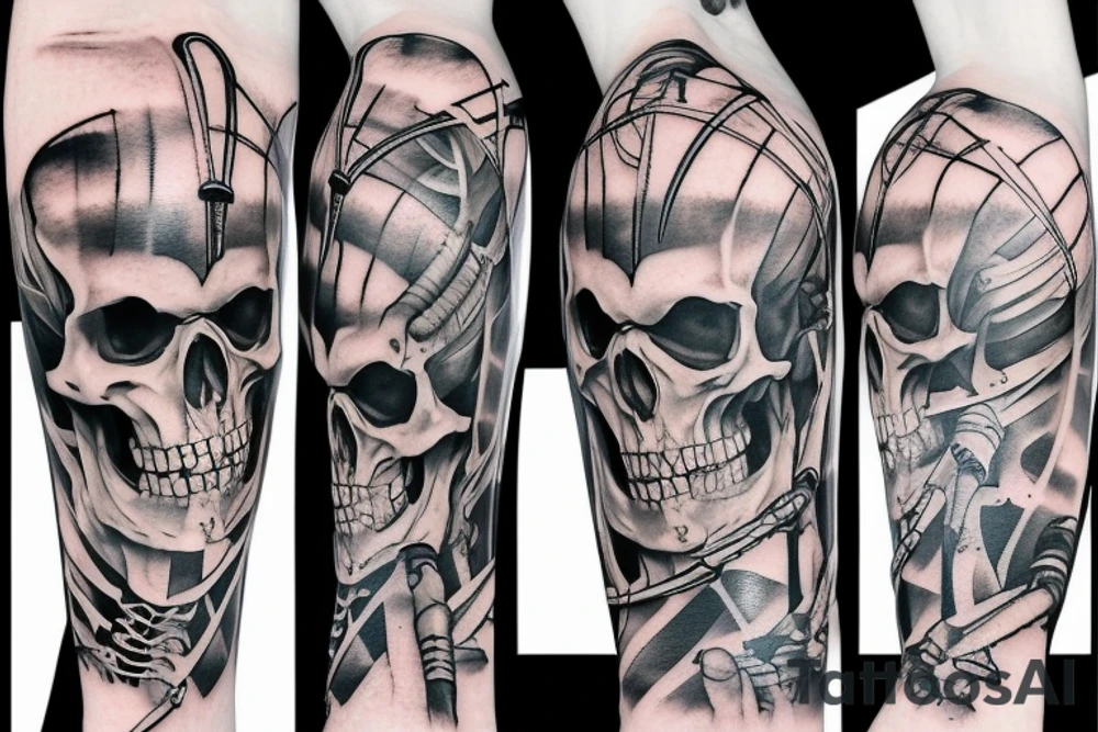 a full-length skeleton with a sword tattoo idea