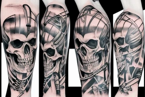 a full-length skeleton with a sword tattoo idea