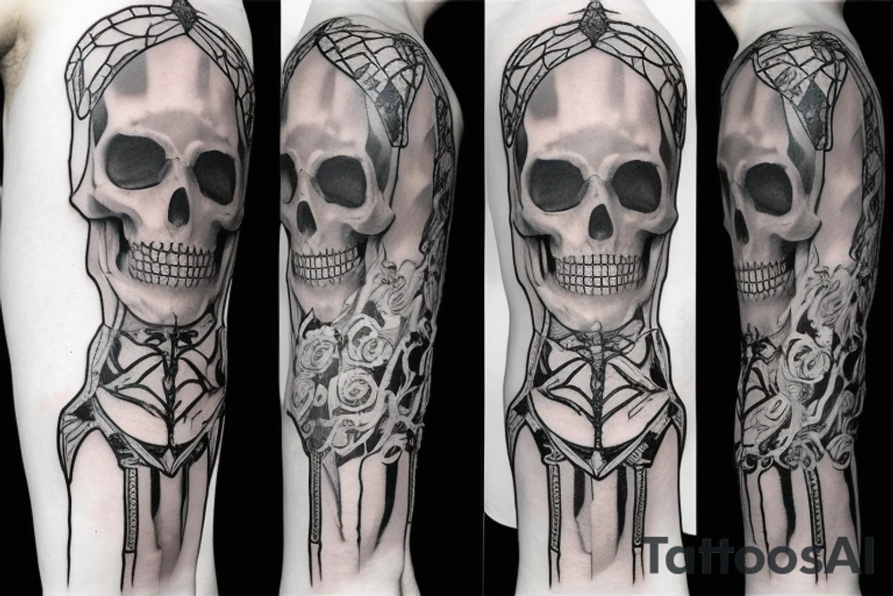 a full-length skeleton with a sword tattoo idea
