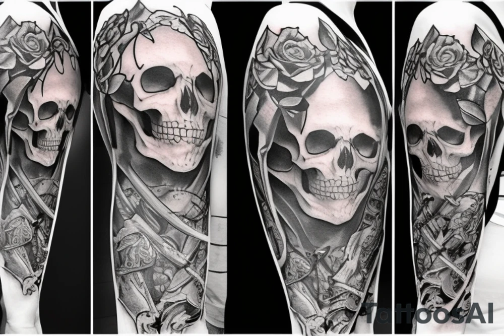 a full-length skeleton with a sword tattoo idea