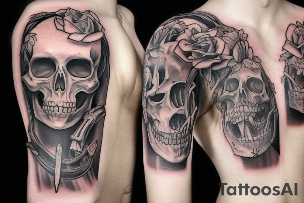 a full-length skeleton with a sword tattoo idea