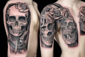a full-length skeleton with a sword tattoo idea
