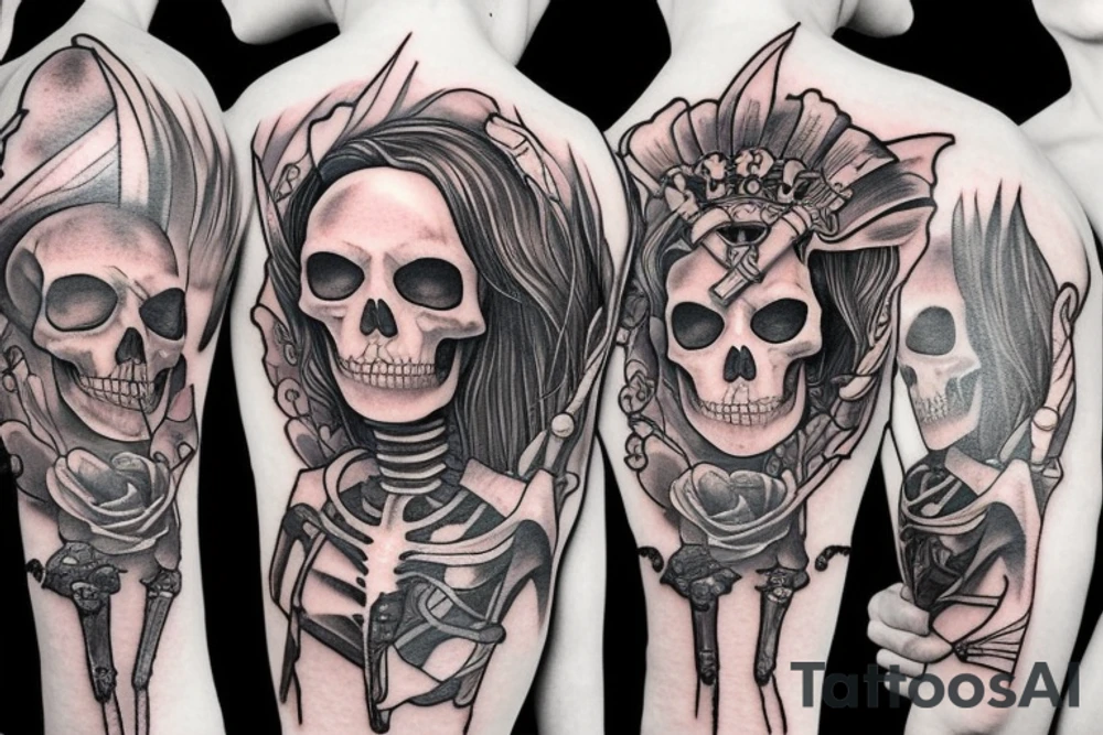 a full-length skeleton with a sword tattoo idea