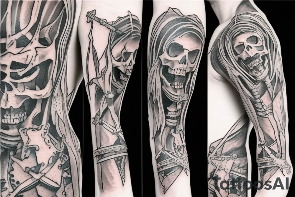 a full-length skeleton with a sword tattoo idea